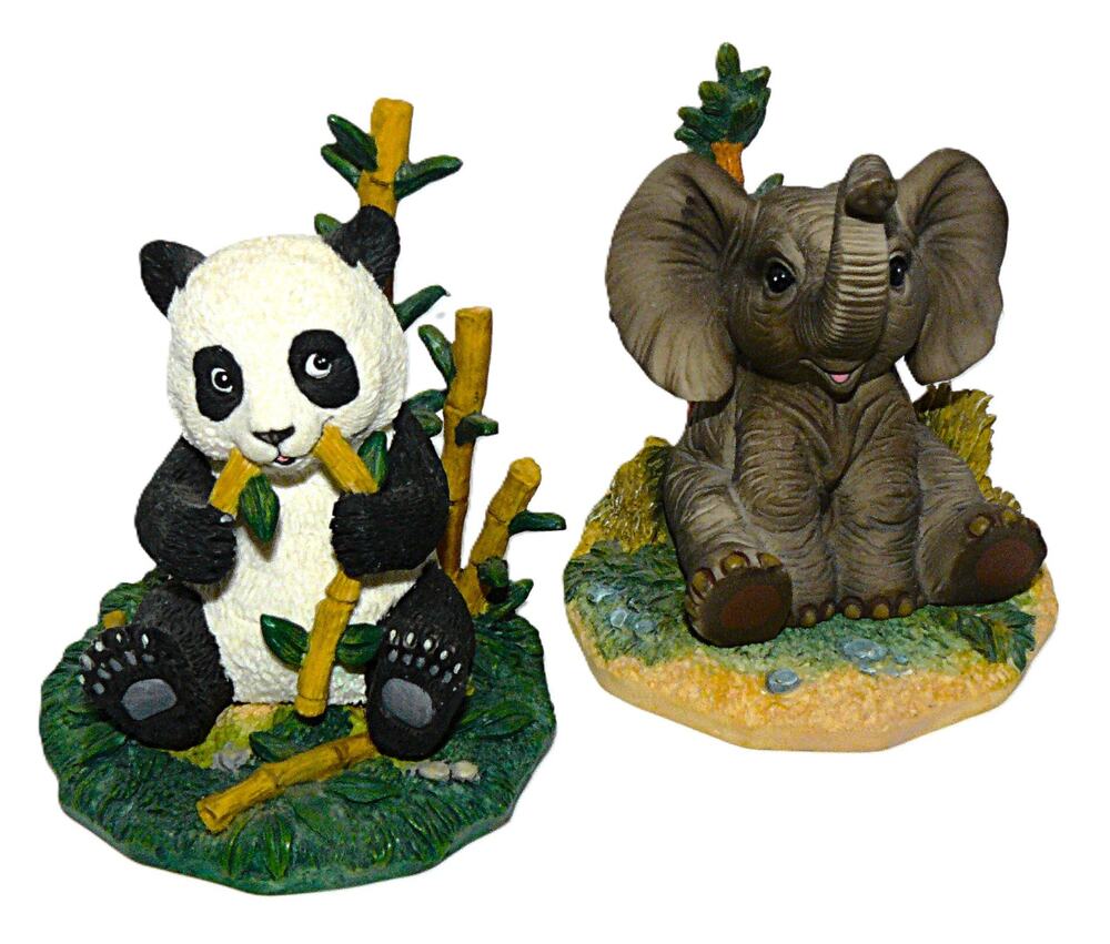African Elephant & Giant Panda Figurines Protect Natures Innocents Hamilton Vtg